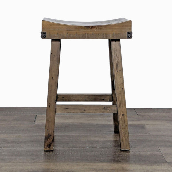 Reclaimed pine and rubberwood stool with a rustic finish, by Emerald Home.