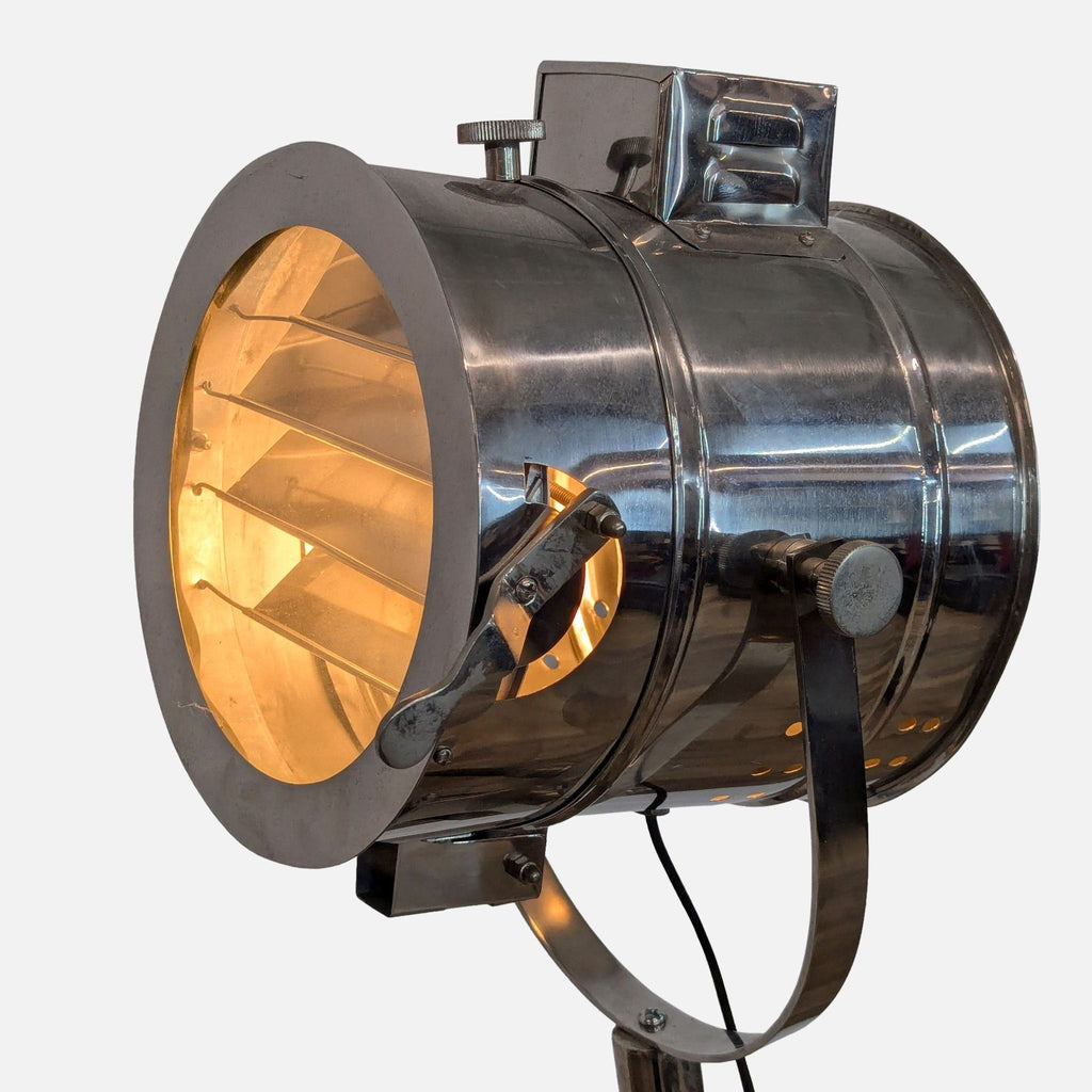 Close-up of vintage-style studio light on a metal base.