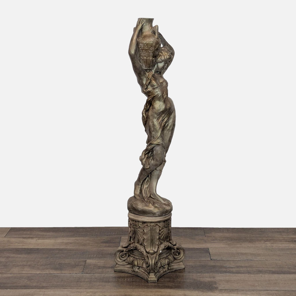 Tall Cast Stone Sculpture of Woman with Urn