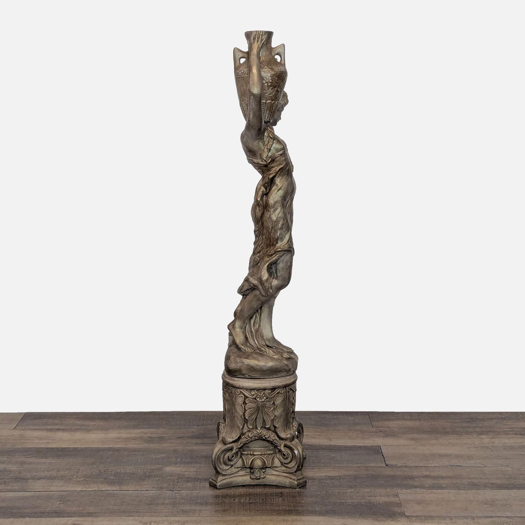 Tall Cast Stone Sculpture of Woman with Urn