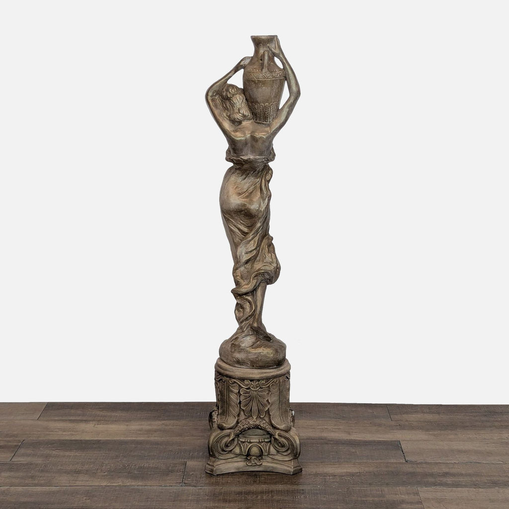 Tall Cast Stone Sculpture of Woman with Urn