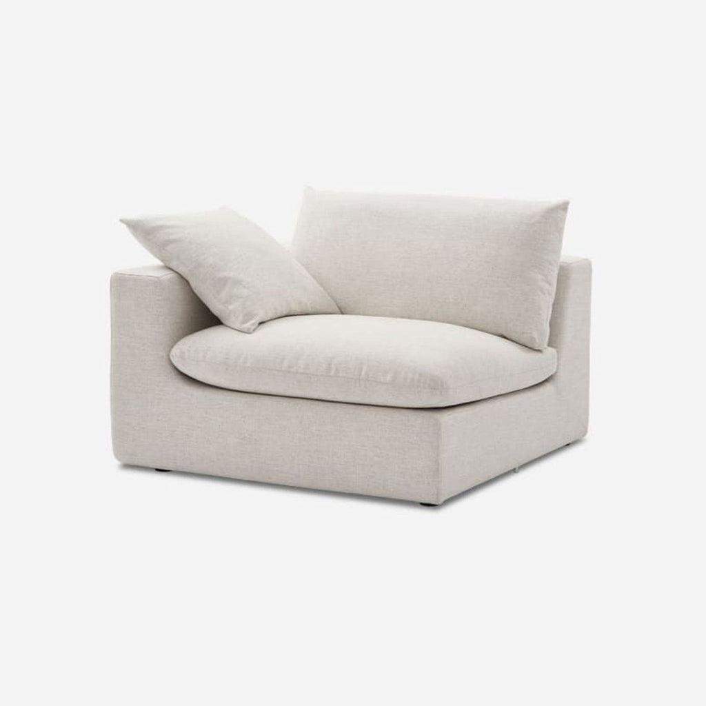 Front view of a beige sectional chair, Castlery, Beach Linen fabric.