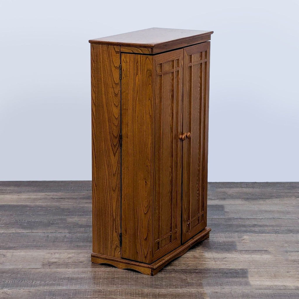 3. Side view of a wooden cabinet with classic design.