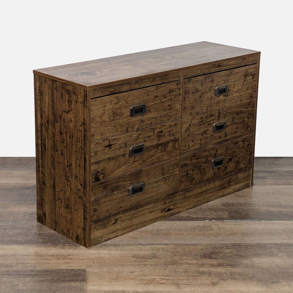 Reperch dresser with wood finish and classic drawer design.