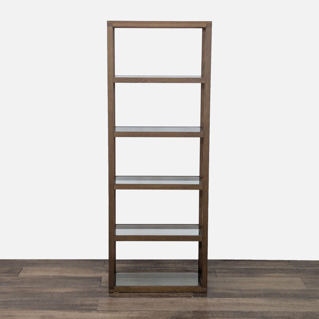 Reperch bookshelf with wood frame and 5 glass shelves.  