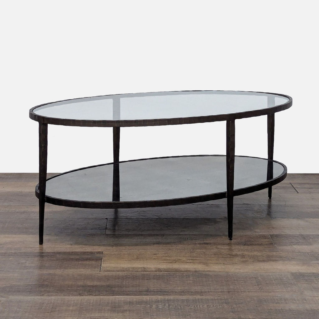 Glass and Metal Coffee Table with Mirror Shelf