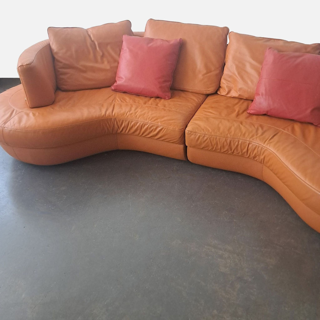 Natuzzi Modern Leather Sofa with Pillows