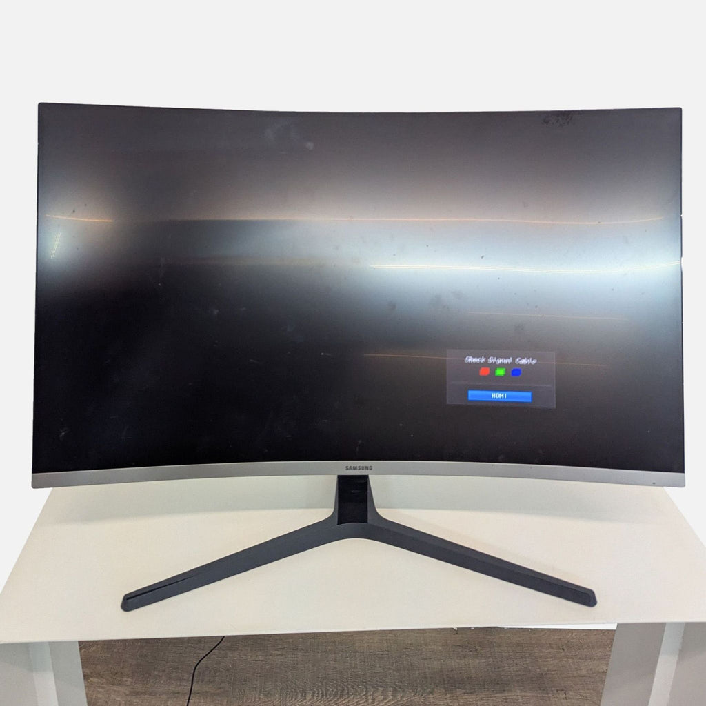 2. Samsung curved monitor from the Monitors & Projectors category, screen showing "Check Signal Cable" message.