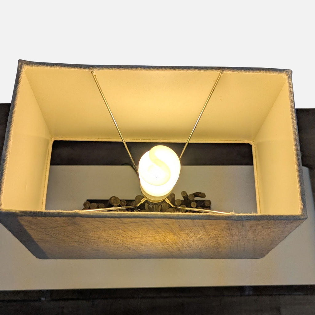 Rustic Table Lamp with  Wood Base and Fabric Shade