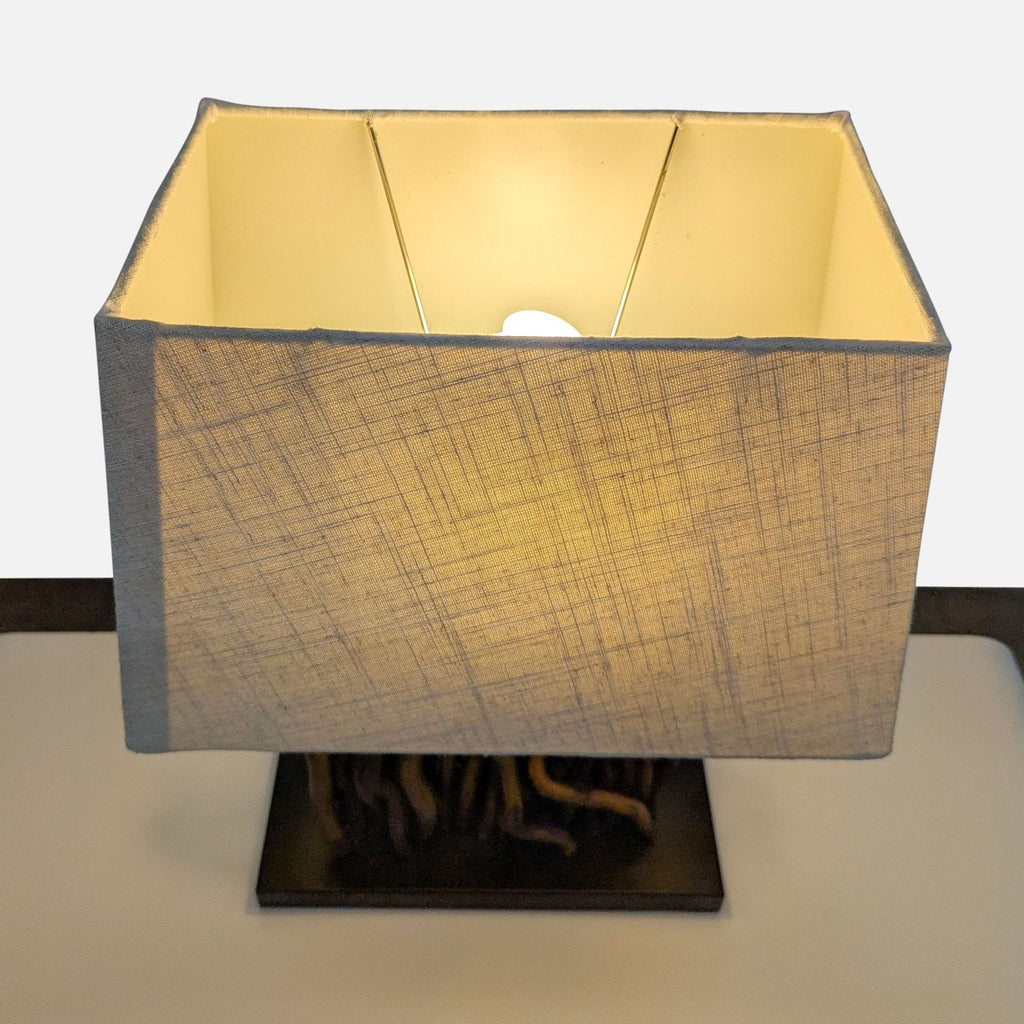 Rustic Table Lamp with  Wood Base and Fabric Shade