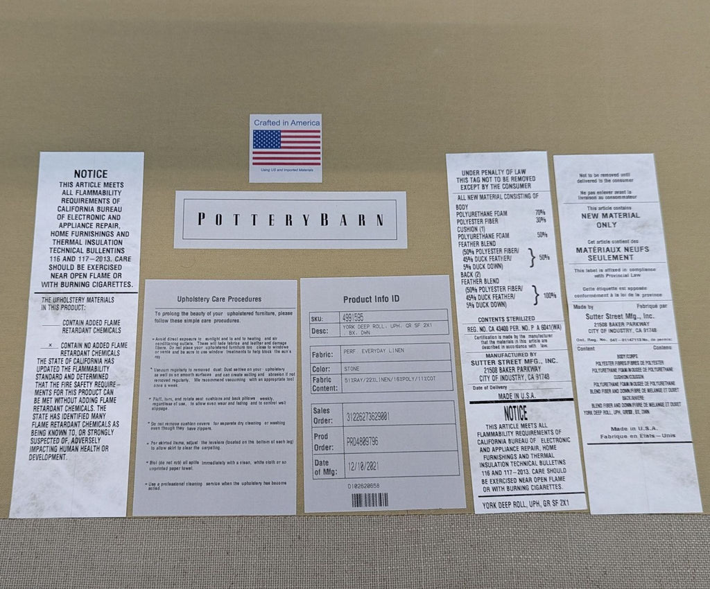 Pottery Barn York Roll Arm Deep Seat Sofa