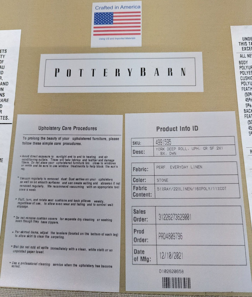 Pottery Barn York Roll Arm Deep Seat Sofa