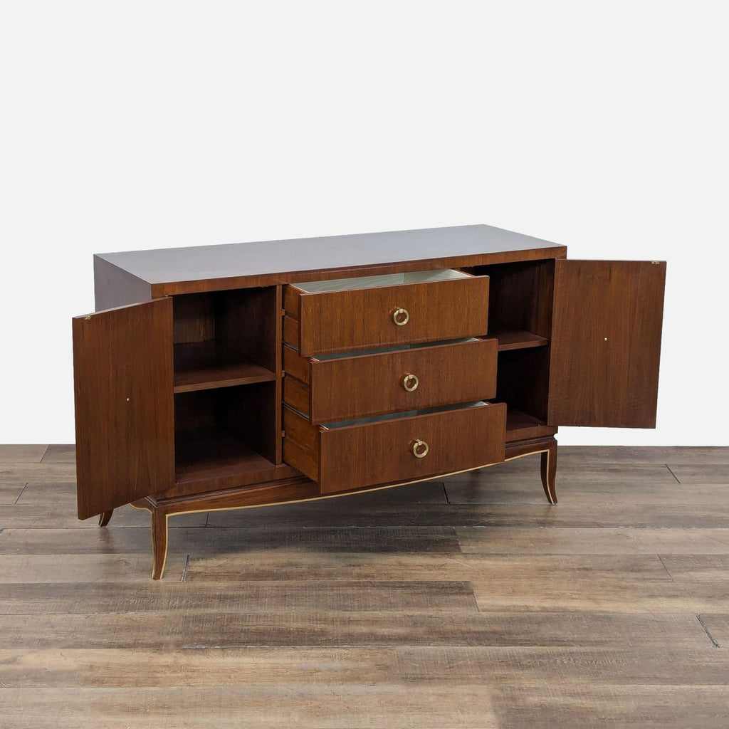 2. Reperch mahogany dresser shown with drawers and cabinet doors open, displaying interior shelves and storage.