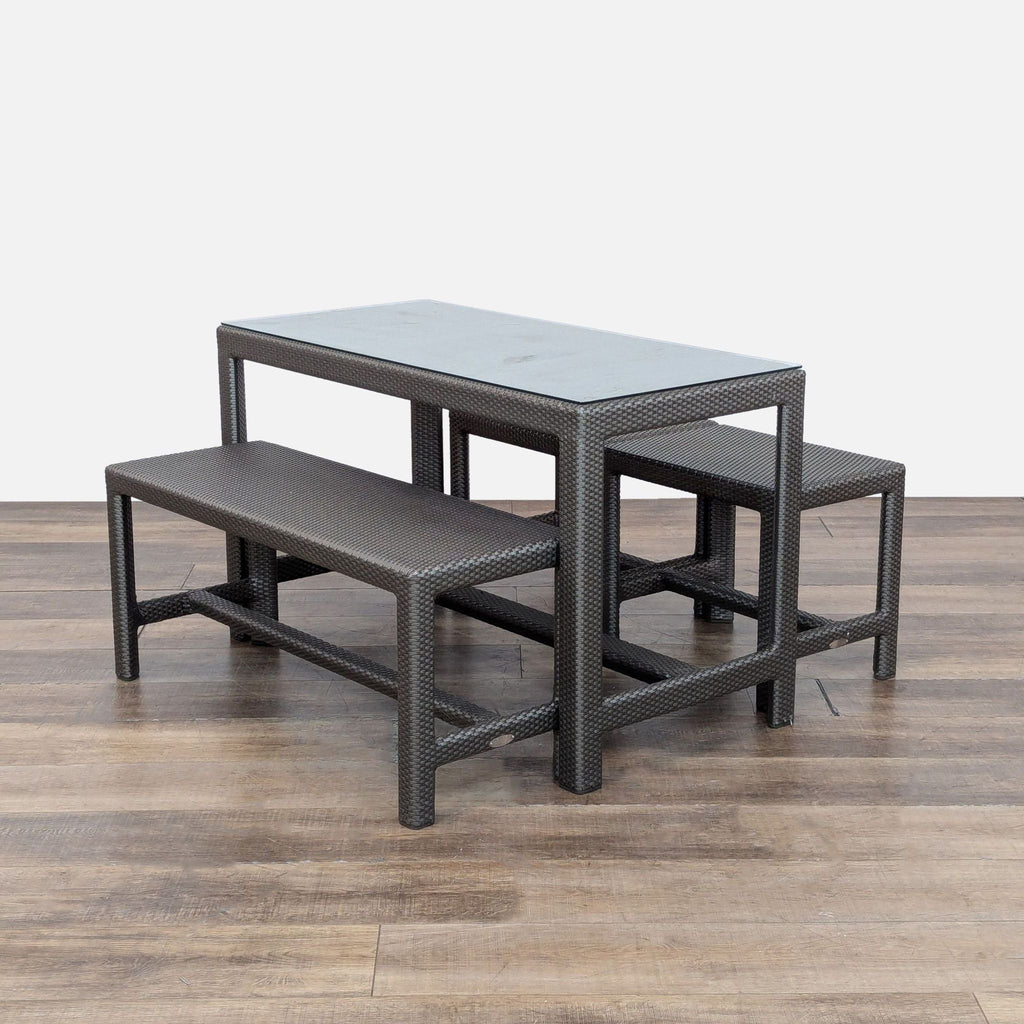 Dedon 4-Piece Outdoor Rattan Dining Table and Benches