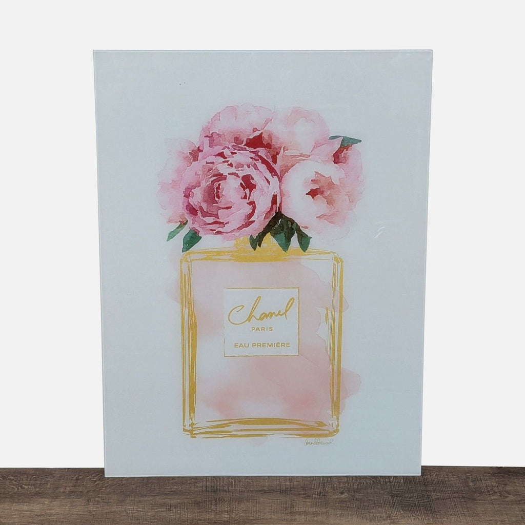 1. Art print of a perfume bottle with pink peonies on glass, from Z Gallerie in Prints & Maps category.  