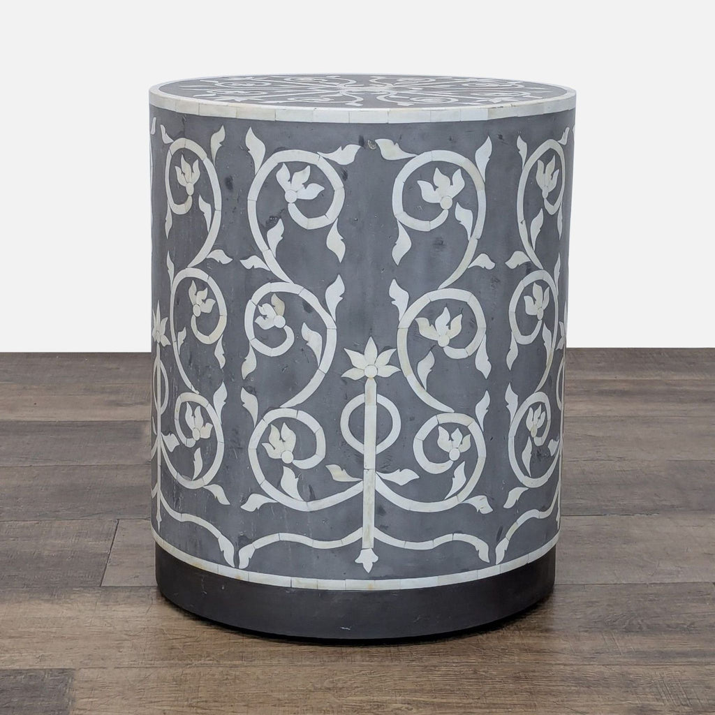 Bone Inlay Drum Accent Table
