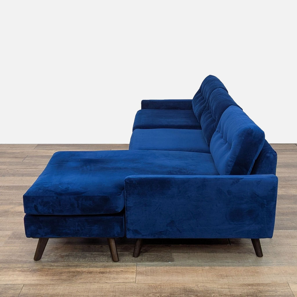 Joybird Hopson Blue Velvet Modern Sectional Sofa with Chaise
