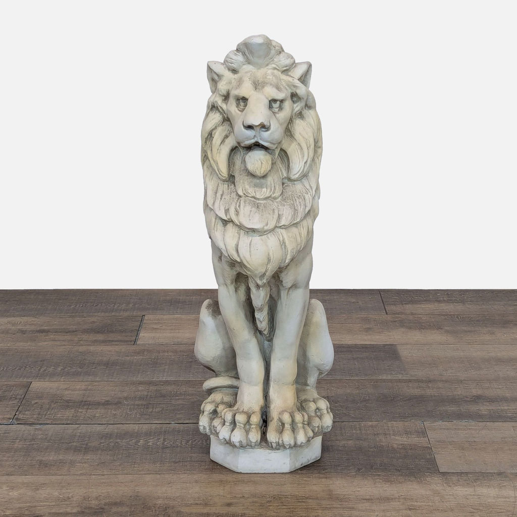 Front view of a Reperch stone-finish lion sculpture, crafted from concrete with intricate detailing.  