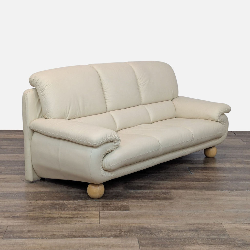 Modern Cream Leather 3 Seat Sofa