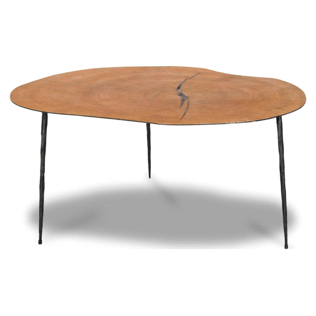3. Mobital coffee table features hand-forged steel legs and a natural oak crosscut top with silicone accent line.