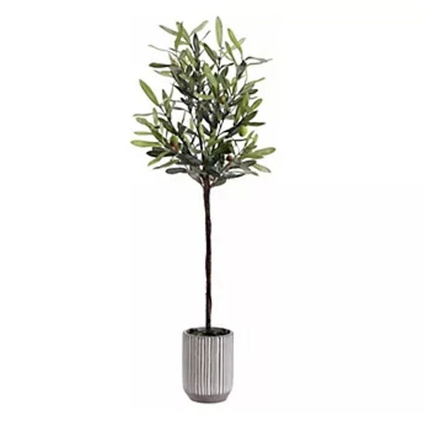 1. Safavieh artificial olive tree in a textured gray pot, featuring realistic green leaves and olives.  