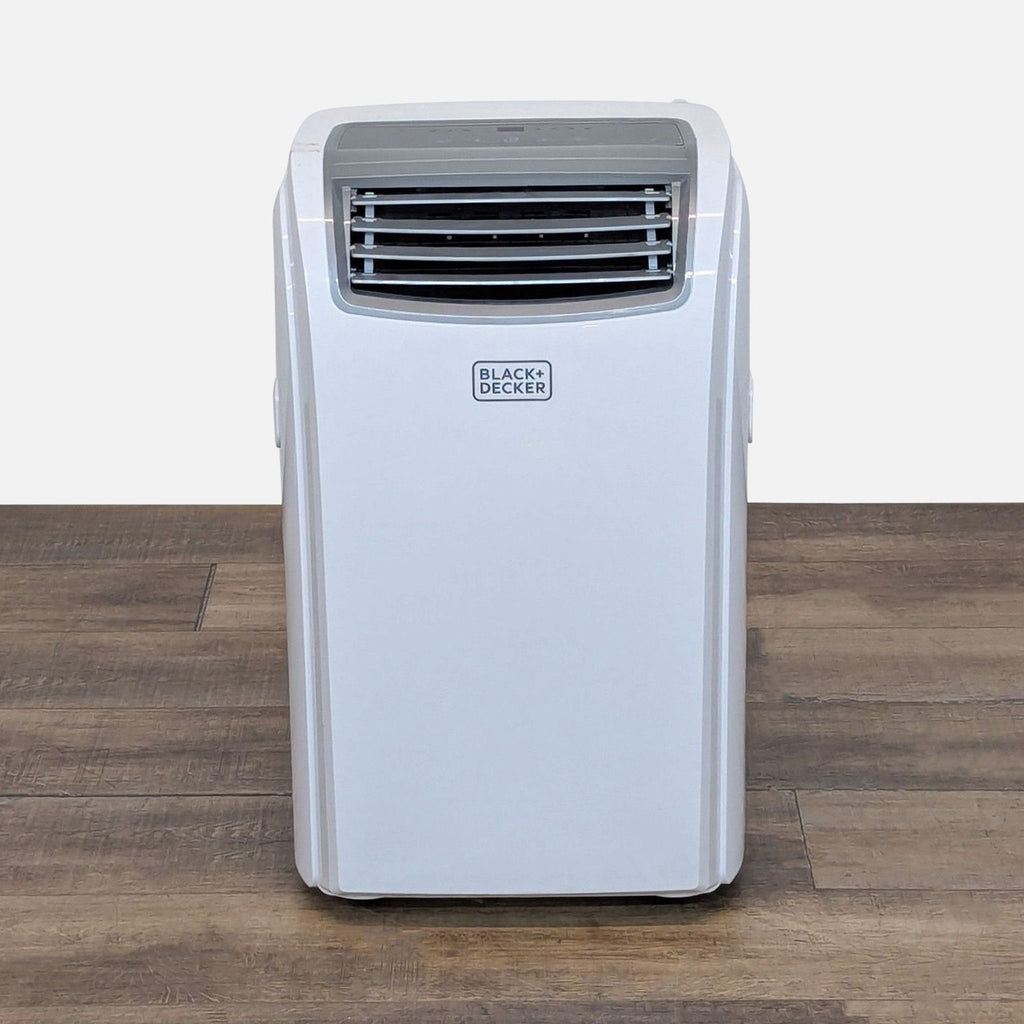 Front view of a Black & Decker portable air conditioner, compact and ideal for cooling small to medium rooms.