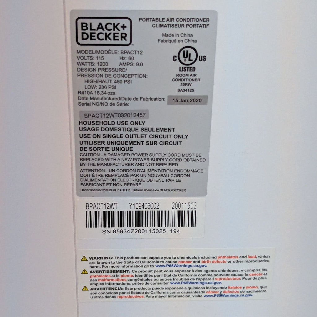 Black & Decker Portable Air Conditioner - Compact and Efficient Cooling Unit