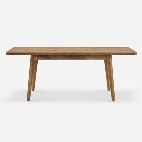 1. Castlery solid acacia dining table in honey finish, 59-inch split top with clean, minimalist design.  