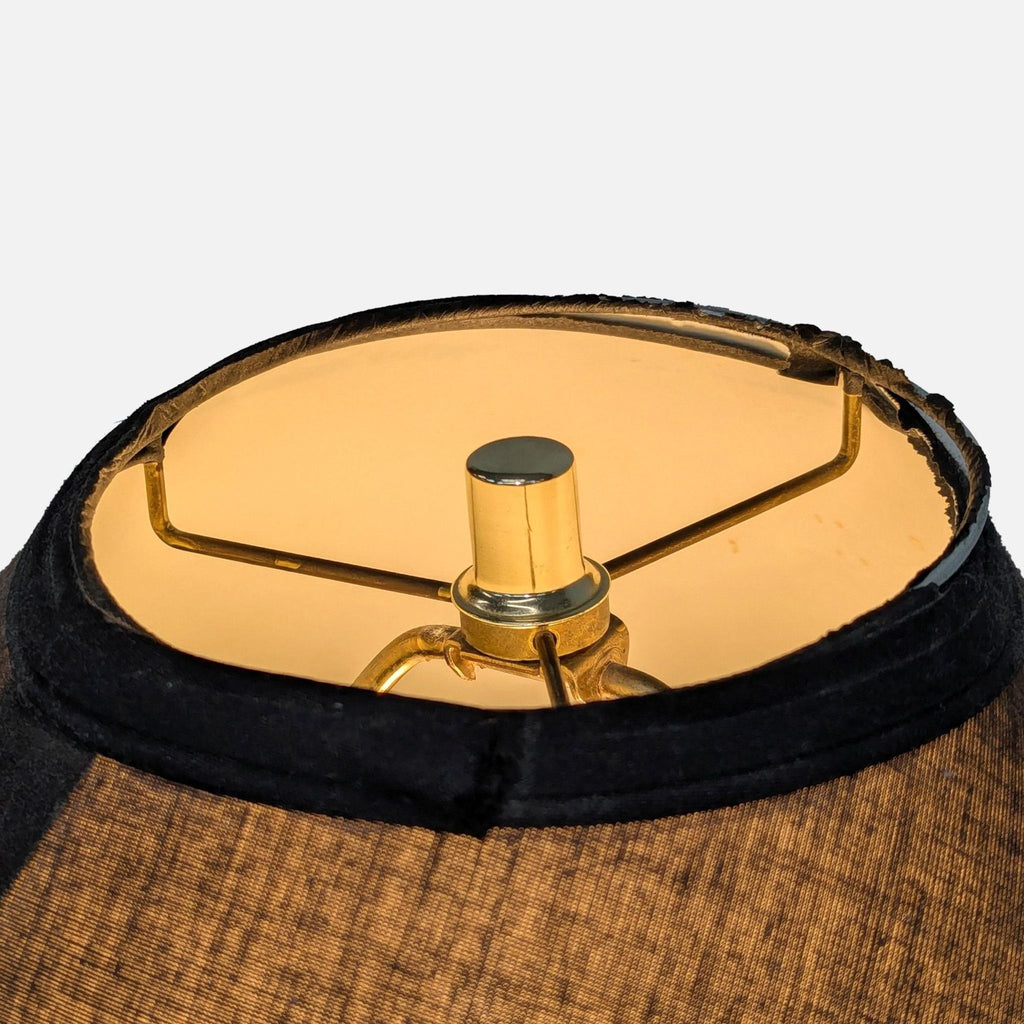 Art Deco Table Lamp with Etched Cityscape and Rope Light Accent