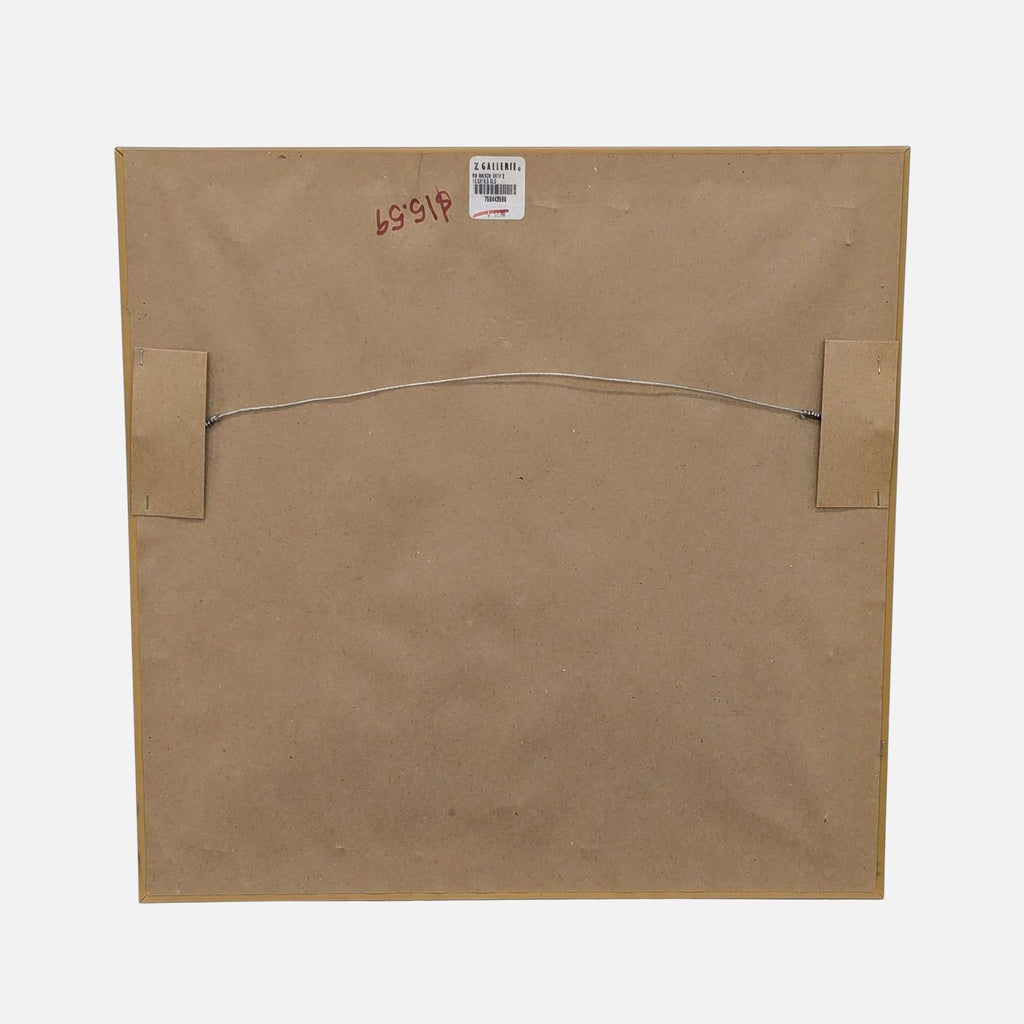 3. Back view of the Z Gallerie framed artwork, showing hanging wire and a sticker label on plain brown backing.