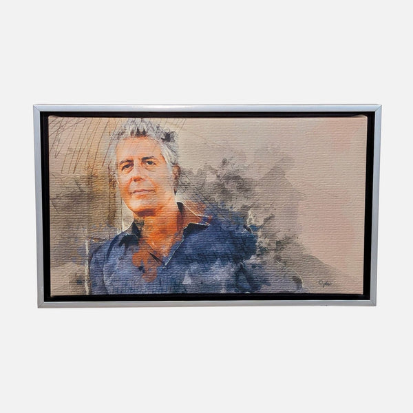 1. Framed watercolor portrait print of a man by Paulette B Wright, with a soft abstract background.