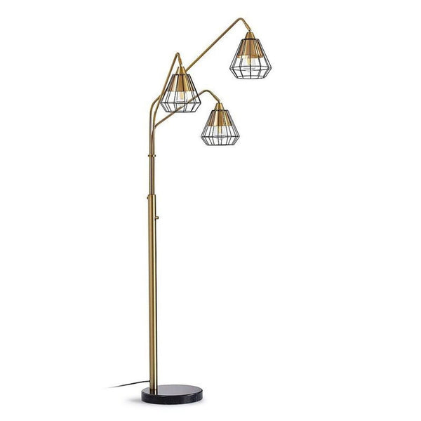 1. Midtown floor lamp with three wire shades, adjustable height, and black marble base for modern lighting.
