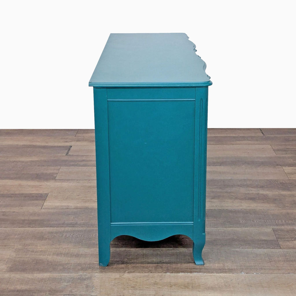 Vintage John Widdicomb Co. dresser displayed with all six drawers open, showing dovetail joinery and interior wood.