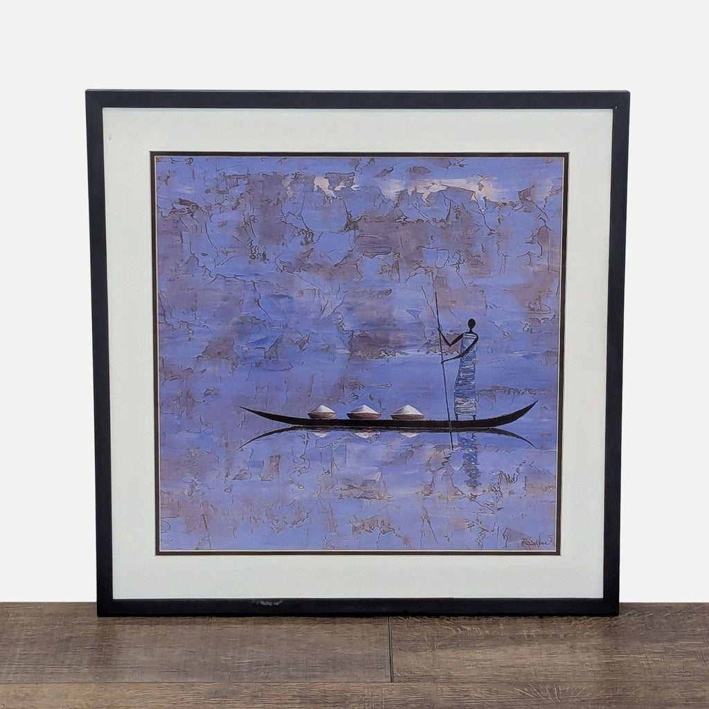 1. Framed Reperch painting from Art.com depicting a figure in a canoe on textured blue water.