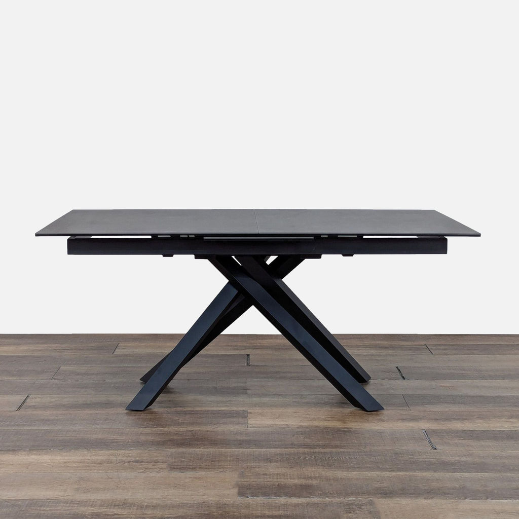 1. Modern rectangular dining table by Kawaguchikagu Rakuten, ceramic top on glass, steel base, expandable to 79 inches.