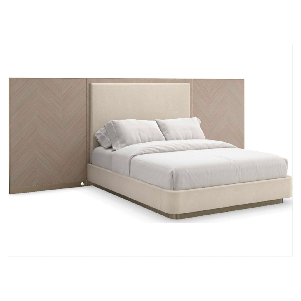 Caracole Classic Anthology Dry Martini White Beech Wood Upholstered Queen Platform Bed with Wings