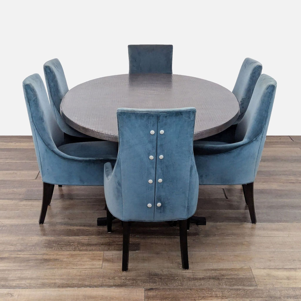 Kravet Furniture 7-Piece Oval Dining Set with Blue Velvet Chairs