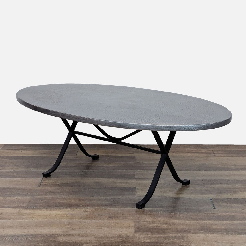 Kravet Furniture 7-Piece Oval Dining Set with Blue Velvet Chairs