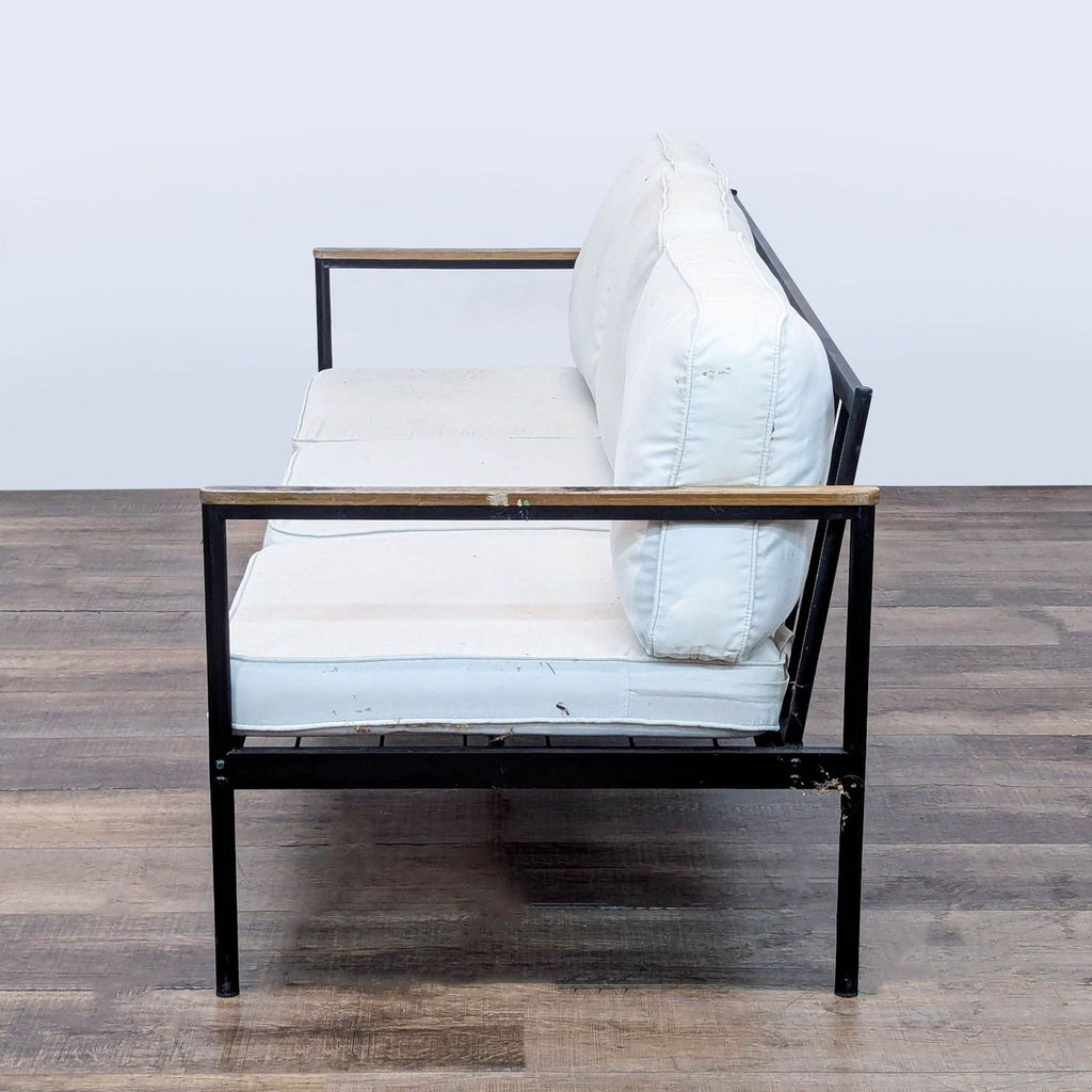 Outdoor Metal Frame 3 Seat Sofa with White Cushions