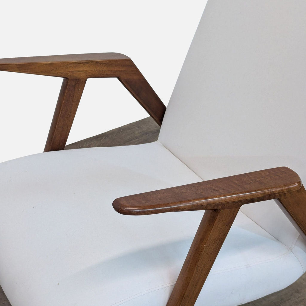 Mid-Century Modern Style White Lounge Chair with Wooden Frame