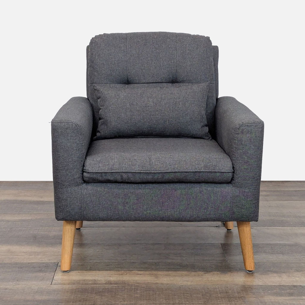 1. Front view of Giantex lounge chair with linen upholstery, lumbar pillow, and wooden legs on wood floor.