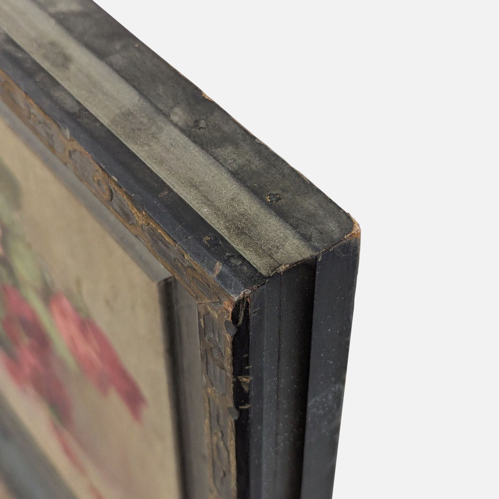 3. Detail of the painting’s antique Reperch frame corner, showing some wear and age.