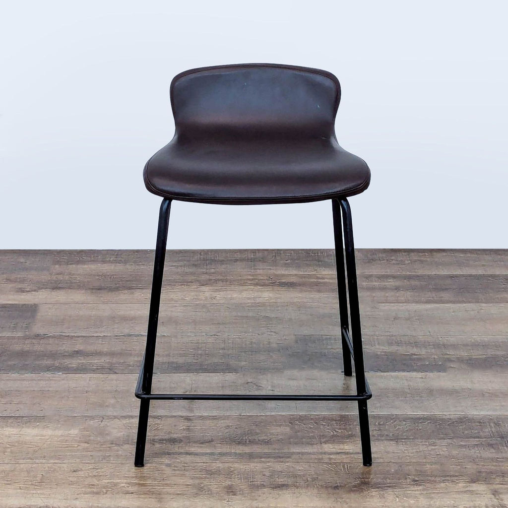 2. Brown faux leather stool by Lumisource, metal legs, contoured seat, categorized as Stools & Ottomans.