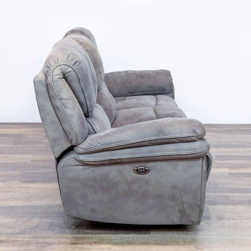 2. Side profile of a Reperch three-seat power reclining sofa with cushioned arms and USB port visible.
