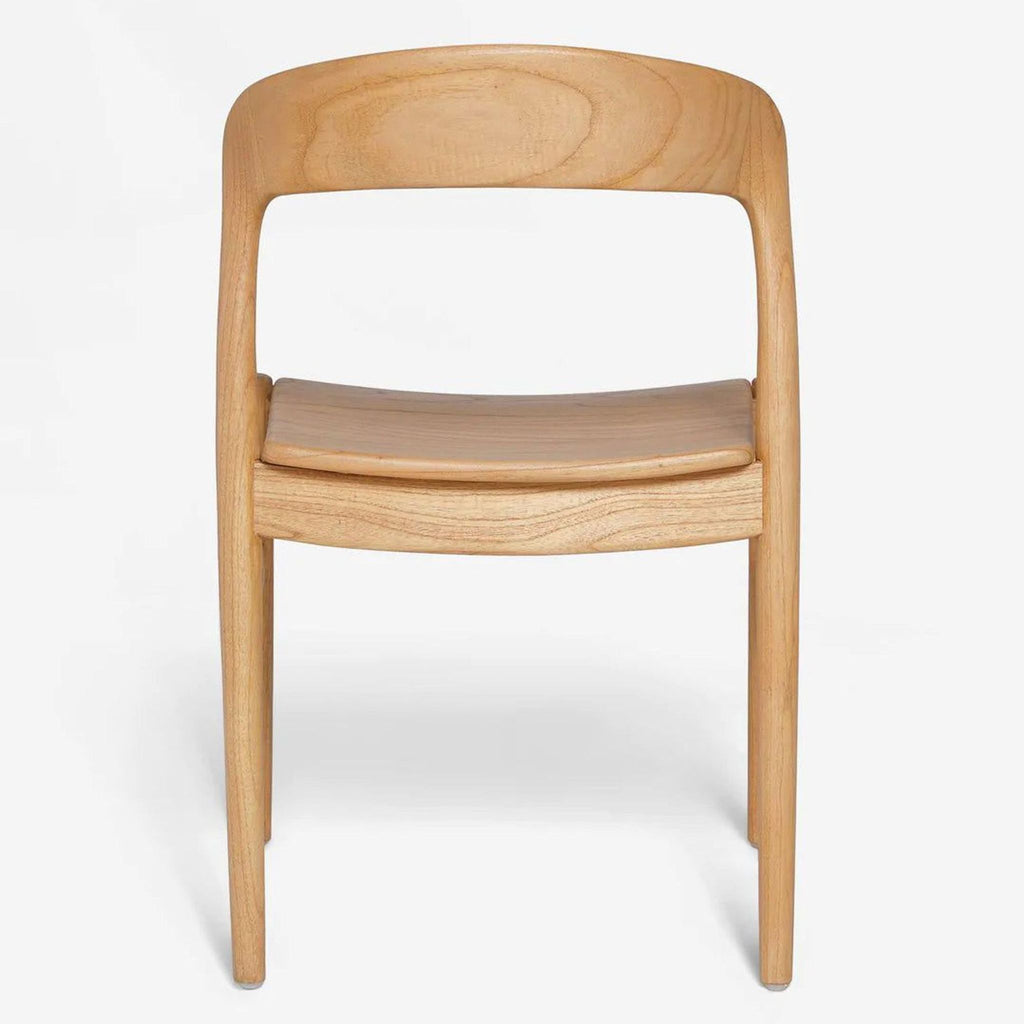 3. Single Lulu and Georgia dining chair in mindi wood, shown from the front with a subtle curved backrest.