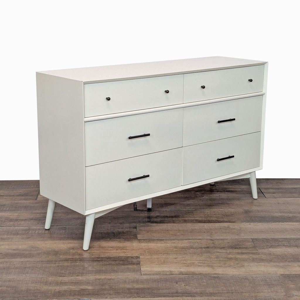 Najarian Furniture Mid-Century Modern Style White 6-Drawer Dresser