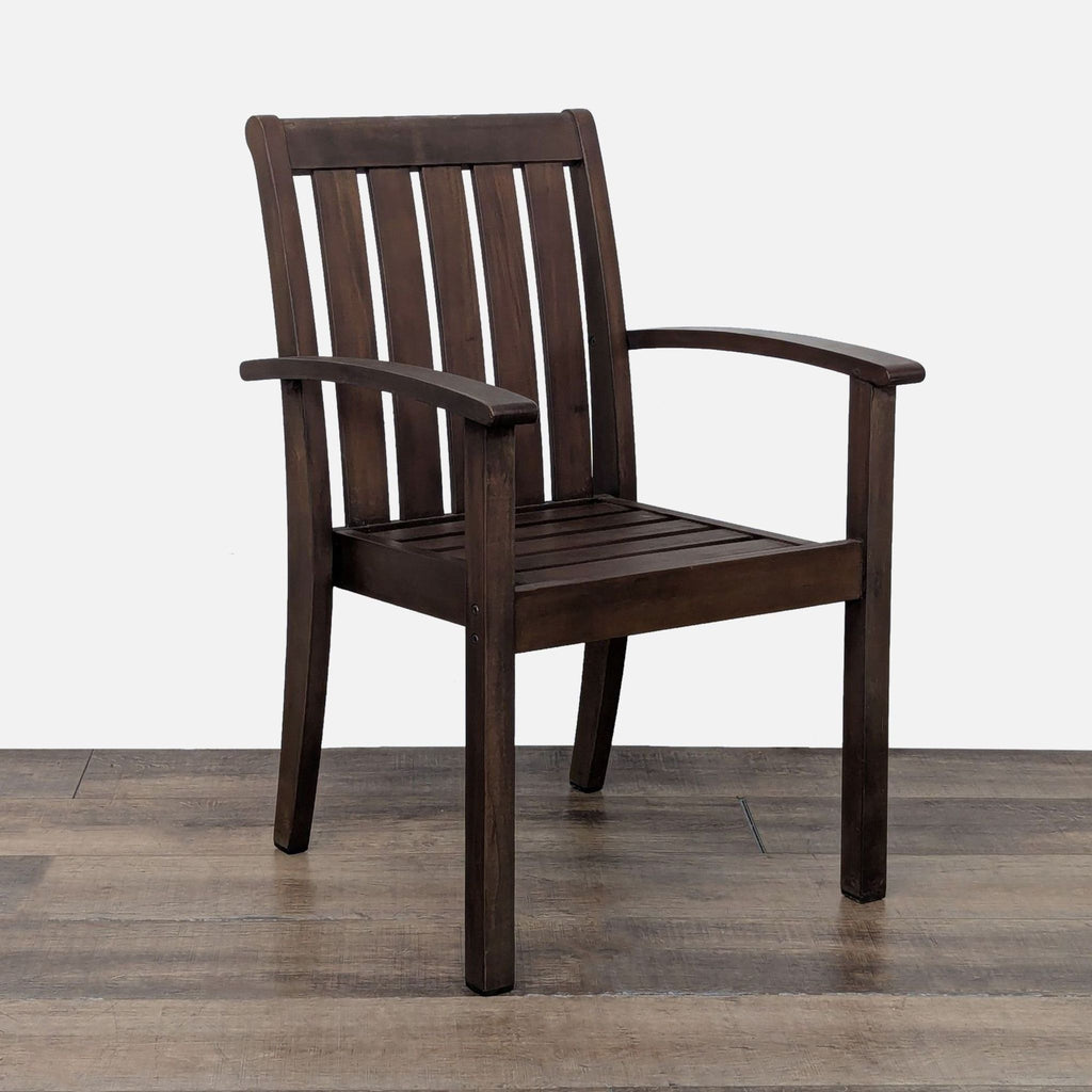 2. Angled view of the stackable Chatham chair by Pottery Barn, featuring mortise and tenon joinery.