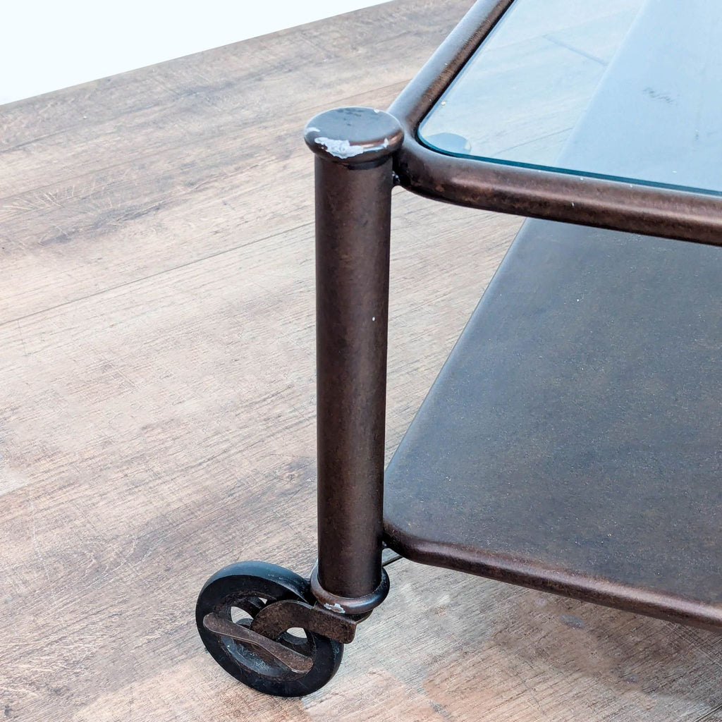 Glass Top Coffee Table with Metal Shelf on Wheels