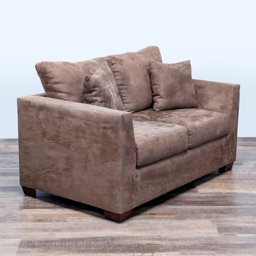 3. Angled view of Reperch Loveseat showing soft microfiber upholstery, two seats, and four removable cushions.