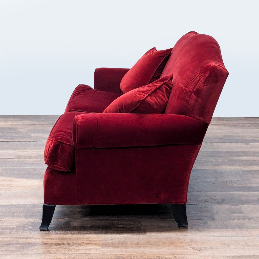 Crate & Barrel Red Velvet Camelback Loveseat